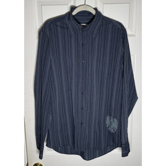 Level Ten Button Up Shirt Mens L Large Blue Stripe Long Sleeve Eagle Graphic - Picture 3 of 8